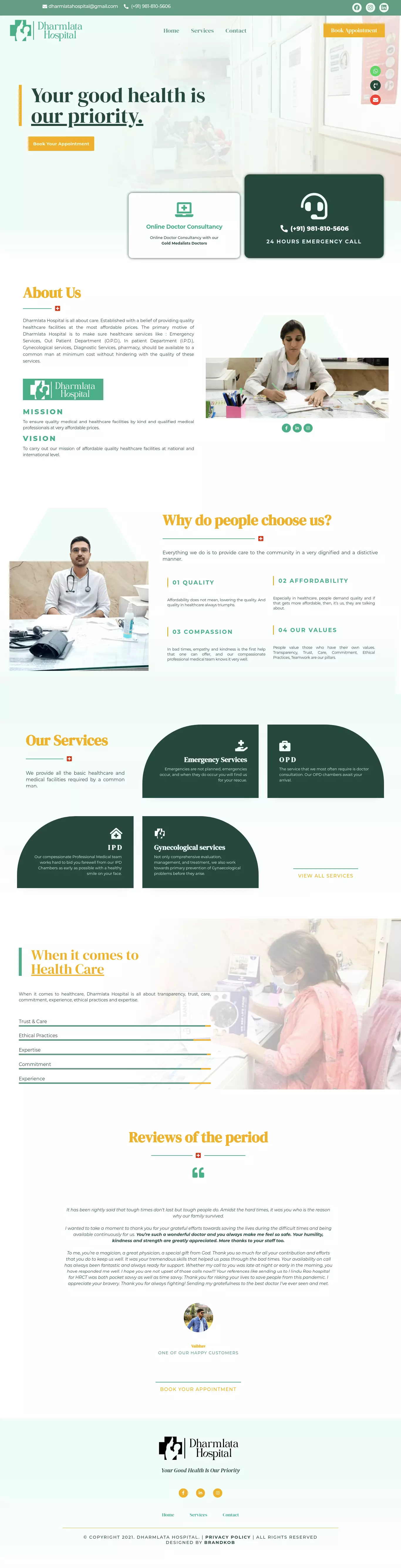 Website Design and Development of a Charitable Hospital - Dharmlata Hospital - BrandKob Portfolio Image