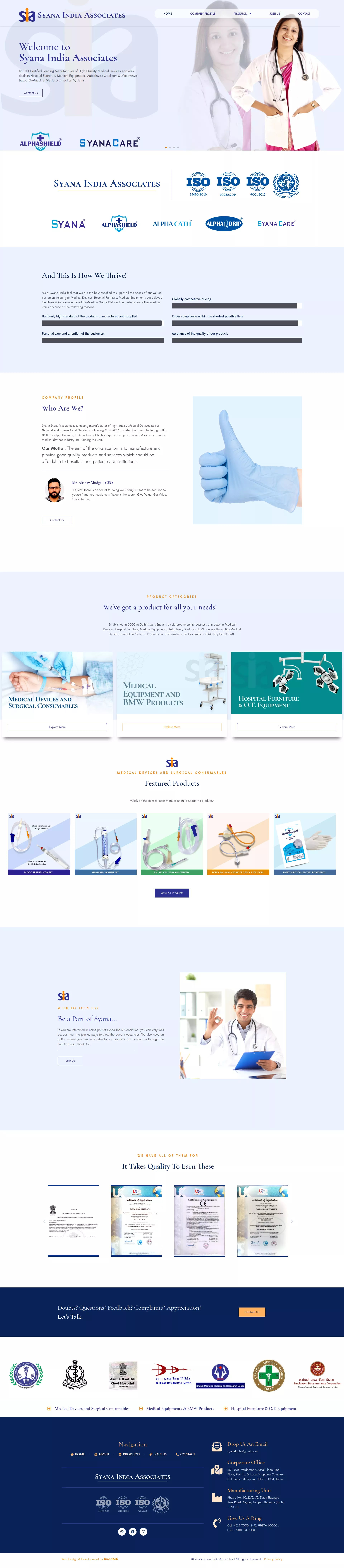 Website Design and Development of a Healthcare Products Brand - Syana India Associates - BrandKob Portfolio Image