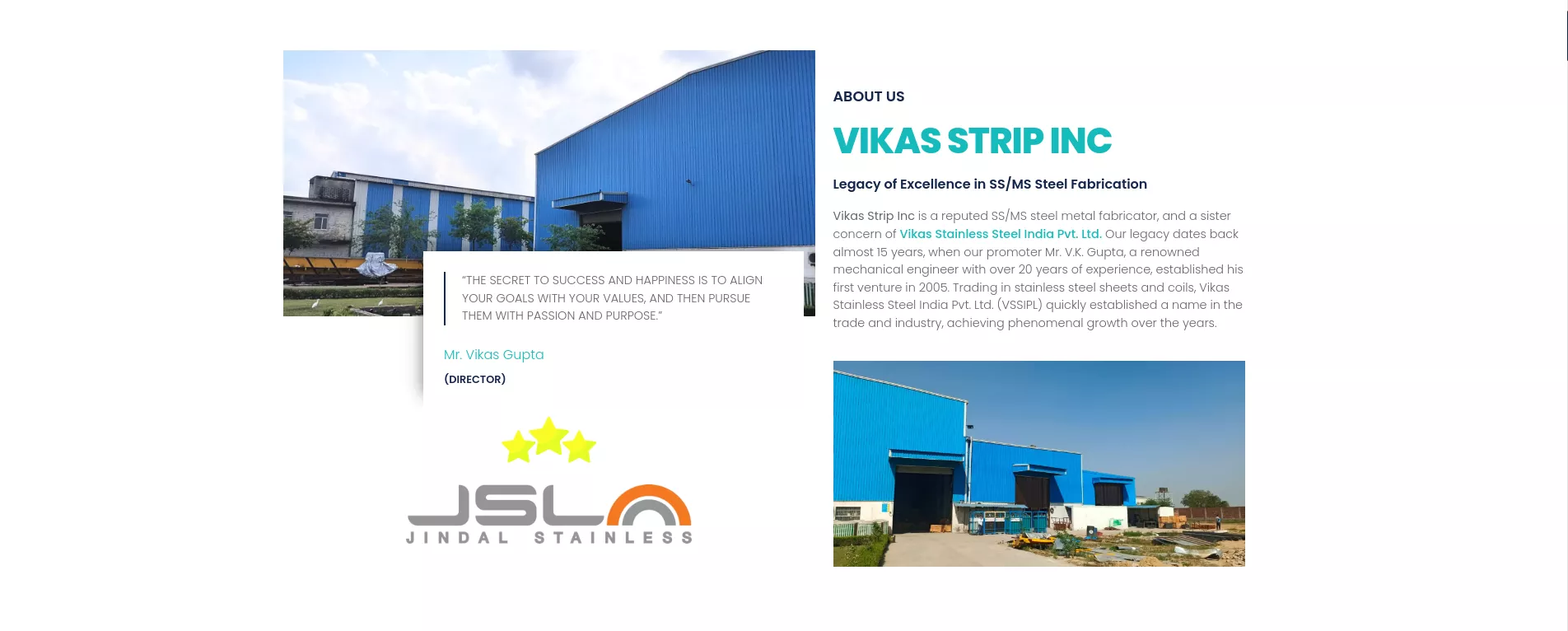 Website Design and Development of Industrial Manufacturer- Vikas Strip INC - BrandKob Portfolio Image