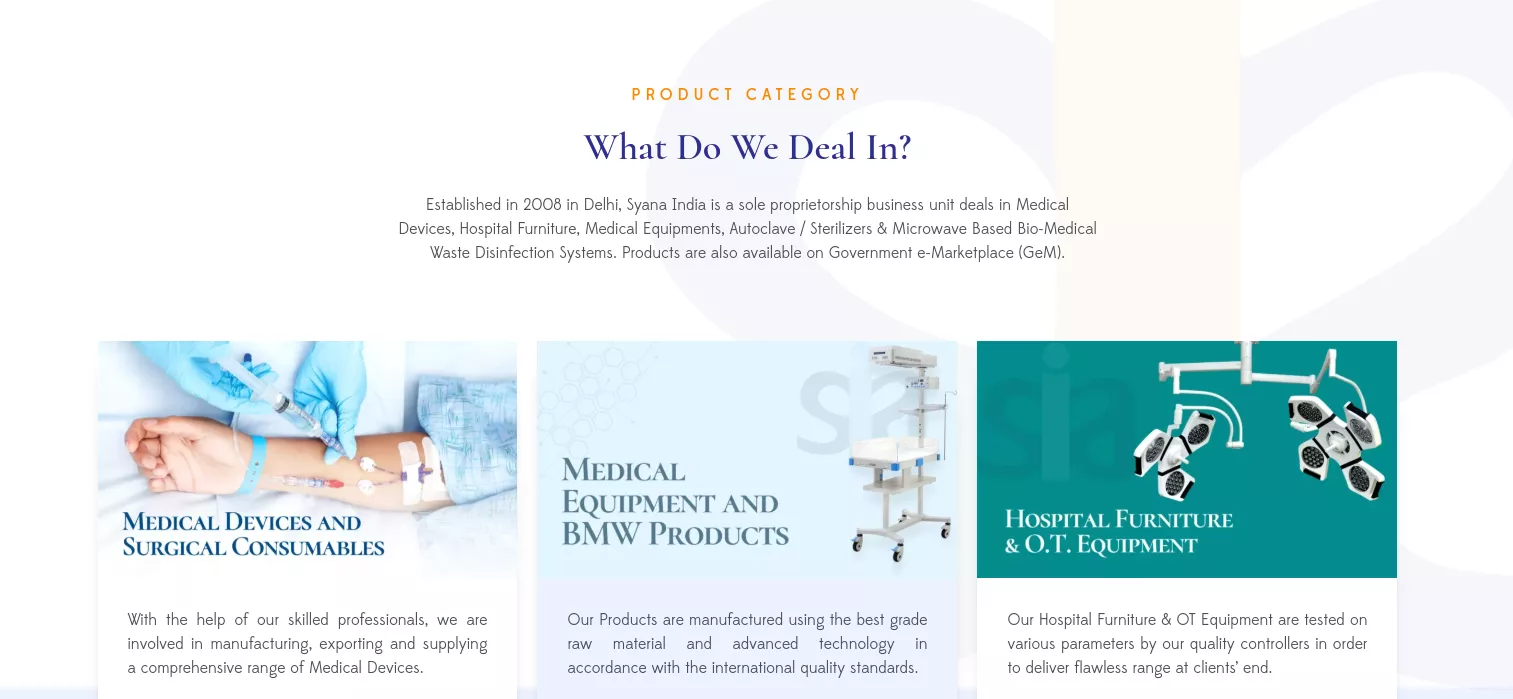 Website Design and Development of a Healthcare Products Brand - Syana India Associates - BrandKob Portfolio Image