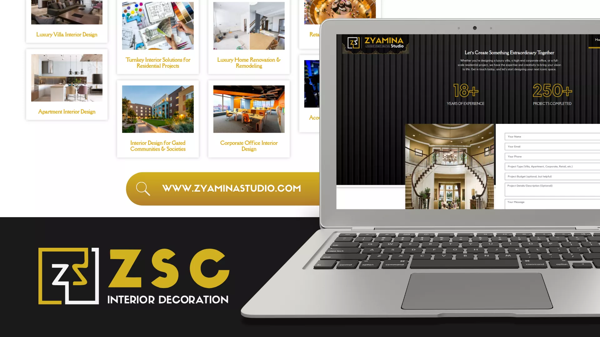 Website Design and Development of a Interior Designer - ZSC Interior Decorators - Dubai - BrandKob Portfolio Image