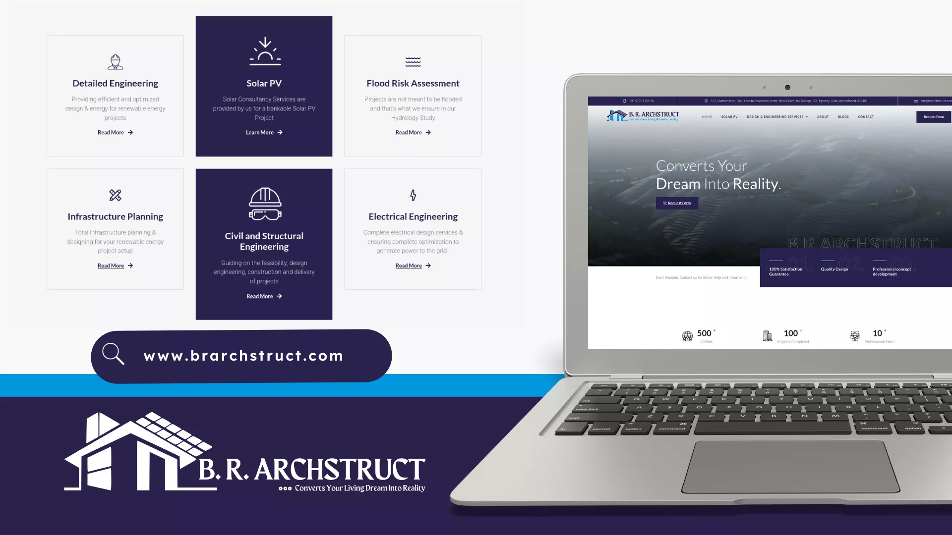 Website Design and Development of a Solar Energy Consultancy - B.R. Archstruct - BrandKob Portfolio Image