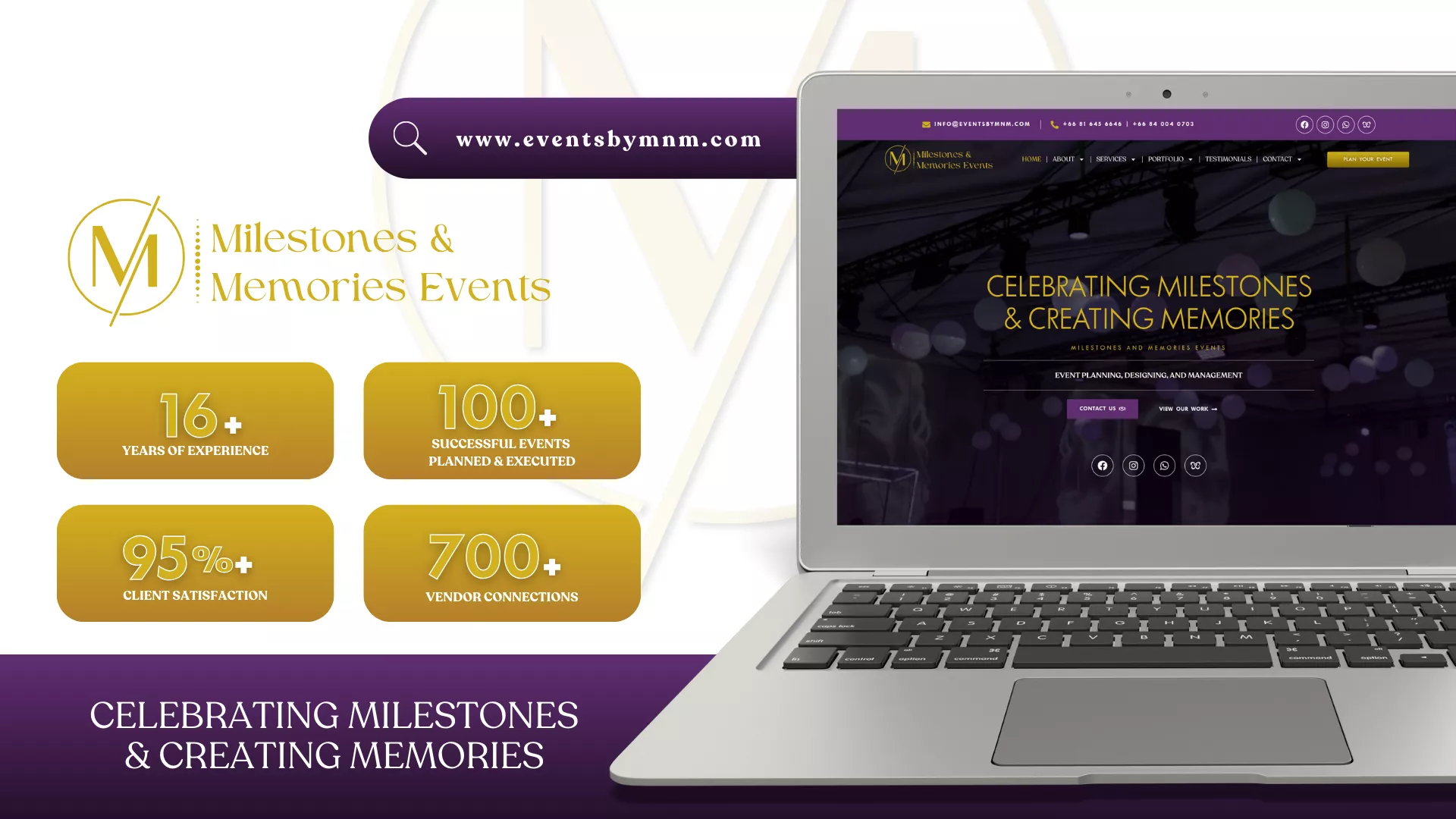 Website Design and Development of an Event Planning Company - Milestones & Memories Events - BrandKob Portfolio Image